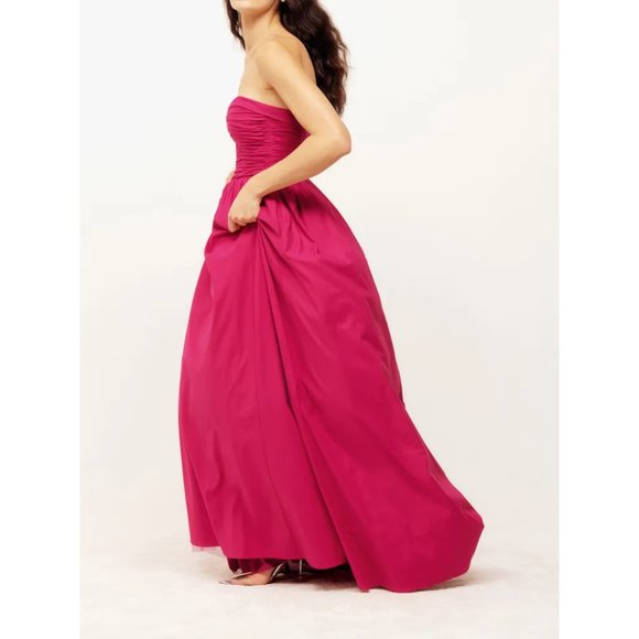 NWOT Reformation Kastoria Dress in Rhubarb Pink Red Maxi Pleated Sleeveless Gown - Picture 5 of 9